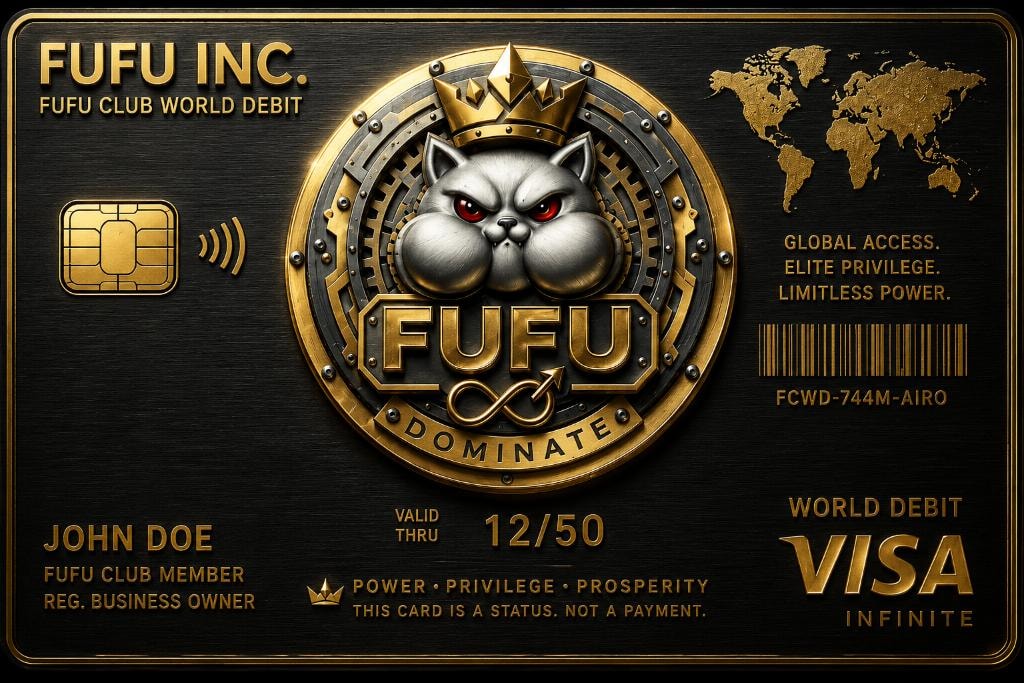 FUFU Club World Debit Card in matte black and gold