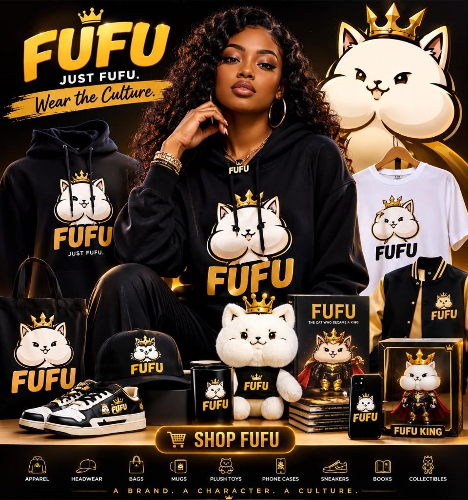 FUFU merchandise preview — apparel, plushies, and collectibles